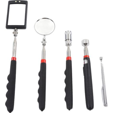 Ensemble d'outils de ramassage magnétique, 5 pièces, 10lb, 8lb, 1,5lb, tige de ramassage, miroir télescopique à 360 degrés avec lampe LED (1/5)