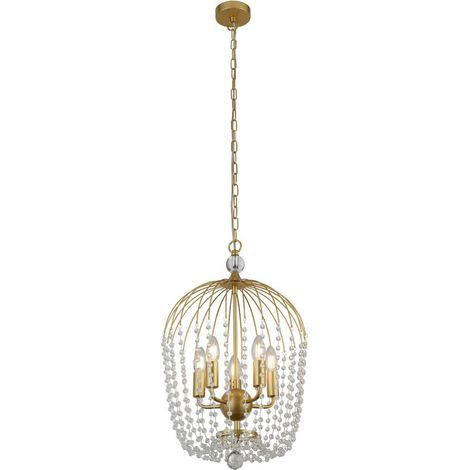 Searchlight Shower Suspension à 5 lampes, finition dorée, métal, cristal clair (1/3)