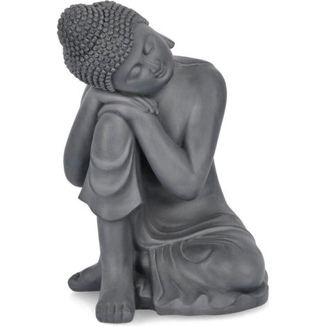 Statuetta di Buddha pensante "Pattaya" in Fibra di Vetro e Argilla, decorazione per uso esterno -27.5 x 35.5 cm (1/2)