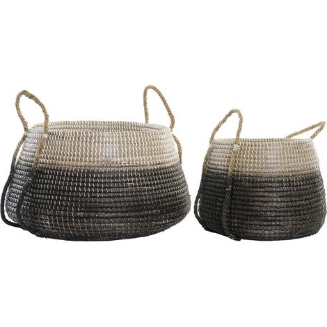 Panier tressé jonc de mer déco et pratique - Naturel gris noir (1/3)
