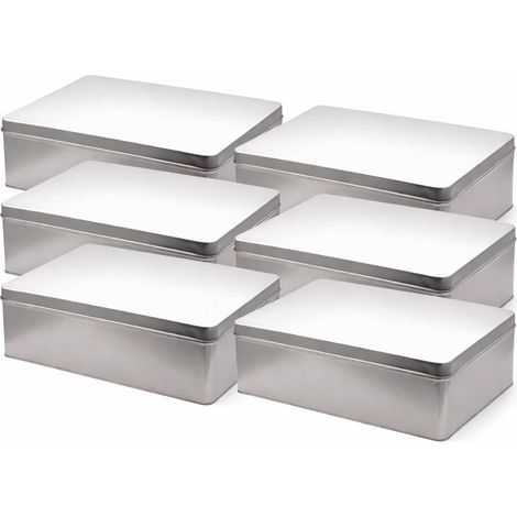 Set of 6 Metal Containers, Tinplate, Airtight Lids, Food Storage, Kitchen (1/4)