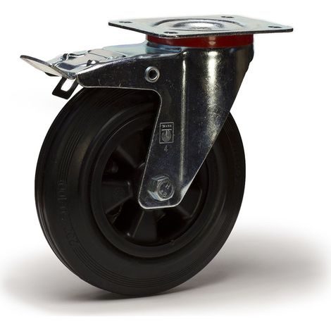Roulette pivotante à frein diamètre 160 mm caoutchouc noir - 135 Kg (1/2)