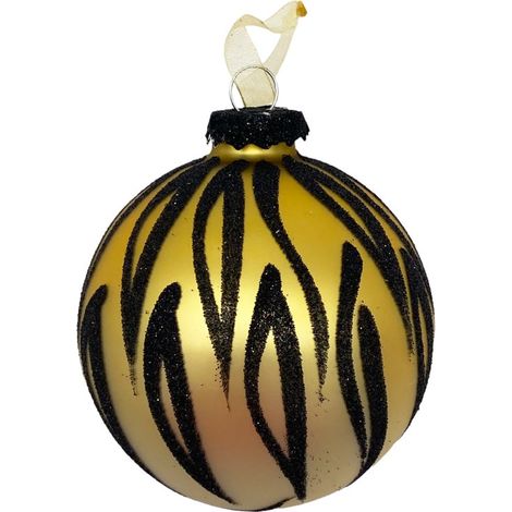 PALLINA DI NATALE IN VETRO ORO/NERO ZEBRATO 8CM