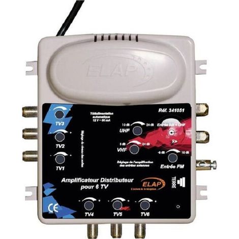 Amplificateur TV professionnel 2 entrées 6 sorties – Gain réglable 8 à 22 dB – Installation rapide pour 6 téléviseurs – Compatible HD – Hdme (1/2)