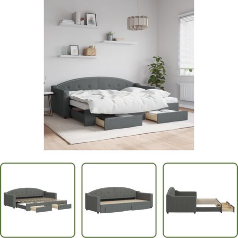 vidaXL Doppelbett - Tagesbett Ausziehbar mit Schubladen Dunkelgrau 80x200 cm Stoff (1/5)