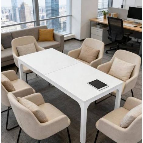 Mesa de comedor 200x70x75 cm blanca en madera y metal con estilo industrial y capacidad para 6-8 personas (1/5)