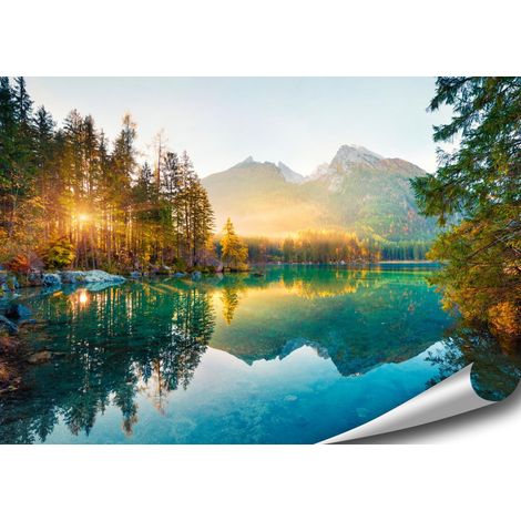 Montagnes Poster Nature Images Photo Art Décoration Murale Moderne Salon Chambre Cuisine Hintersee Watzmann 100 cm x 70 cm sans Cadre (1/5)