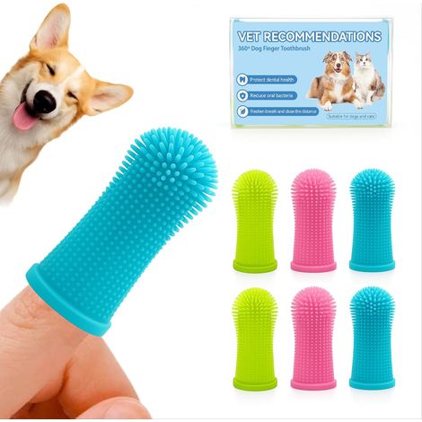 Lot de 6 brosses à dents pour chien et chat - Brosse à dents en silicone à 360° (1/5)
