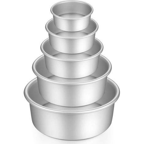 Ensemble de Moules à Gateau Ronds Revêtement anti-adhésif avec Base Amovible Moules (5 pièces)-Fei Yu
