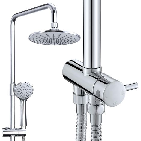 Système de douche sans robinetterie avec pommeau de douche rond en acier inoxydable chromé (1/5)