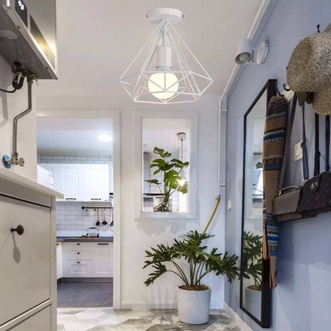 Plafoniera Vintage Industriale Lampada da Soffitto Diamante Illuminazione Bianco in Metallo per Corridoio Portico Cucina Ø 25 cm