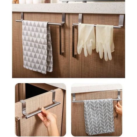 Porte-Serviette - Acier Inoxydable - Pour Porte Sans Perçage - Convient Armoire Cuisine et Placard Salle De Bain - 2 Pièces (1/4)