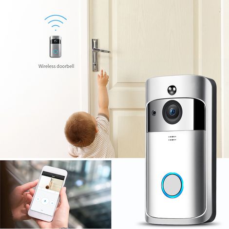 Decdeal Drahtlose Videotürklingel 720p visuelle Echtzeit-Intercom Wi-Fi Bell PIR Detection Nachtsicht 2-Wege Talk Home-Überwachungskamera mit 166 ° Viewing Winle Smart Door unterstützt Cloud-Speicher (1/5)