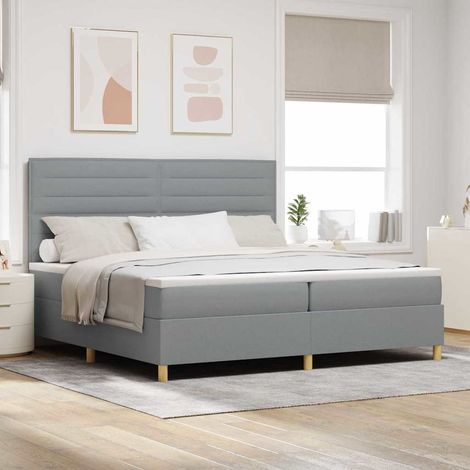 LED Boxspringbett mit Matratze Hellgrau 200 x 200 cm Stoff (1/5)