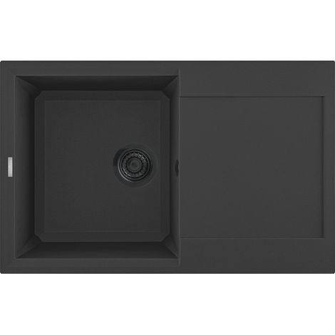 Reginox Einbauspüle mit Abtropffläche Bari 10 - robuste Granitspüle, Spülbecken inklusive Siebkorbventil, Granit nero-black (1/5)