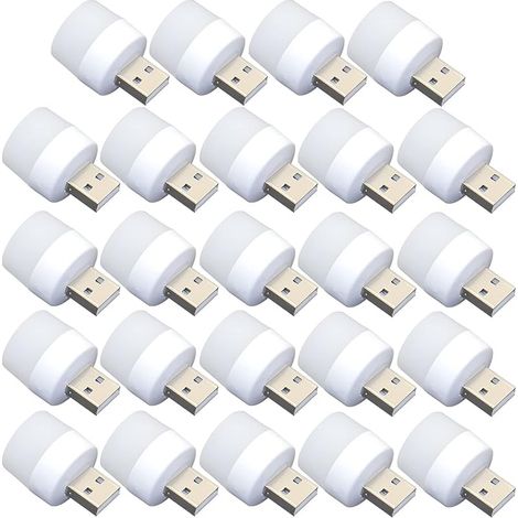 Lot de 24 mini ampoules LED USB de nuit, sans capteur de lumière, à brancher, blanc chaud, compact, idéal pour chambre, salle de bain, cuisine, voiture (lumière blanche) (1/5)