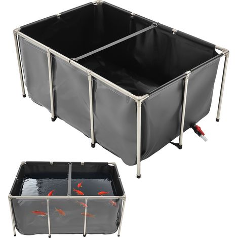 VEVOR Bassin a Poissons Hors Sol, Capacite 1023,3 L, Etang a Poissons en Toile PVC, avec Panneau Transparent, Cadre en Acier Inoxydable et Vanne de Vidange, pour Poissons Rouges, Carpes, Koïs, Noir