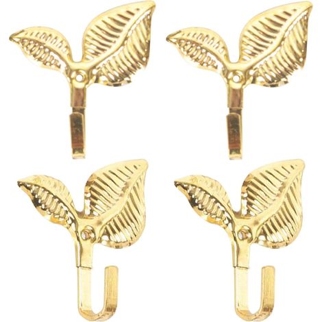 4pcs Iron Sheet - Curtain Tieback Hooks with Screws, Wall Mounted Drapery Holdbacks for Curtains, Towels, Coats, Gold (1/5)