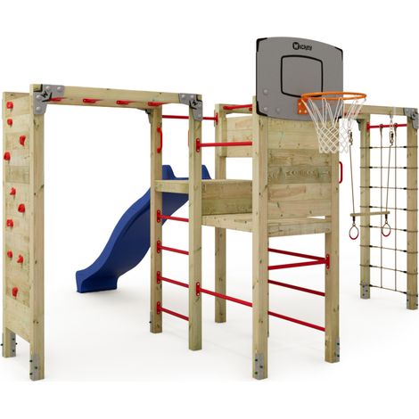 FANTASK 7-in-1 Kinder Rutsche – Klettergerüst Mit Basketball, Tunnel & Stauraum – Indoor & Outdoor – Holz-Spielplatz Für Kinder Ab 3 Jahren