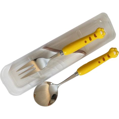 Niedliches Kinderbesteck-Set mit Gabel und Löffel im Cartoon-Stil, robustes Edelstahl-Besteckset für Zuhause, Kindergarten und Camping (1/5)