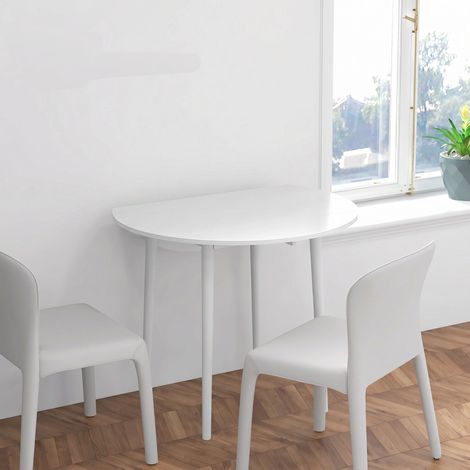 Table de salle à manger pliante 2 abattants, table ronde extensible pour 4 personnes, pieds en bois Ø 89 x 73,5 cm, blanc (1/5)