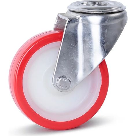 Roulette pivotante - MESO - PU inox - Trou central - 100mm - 180kg