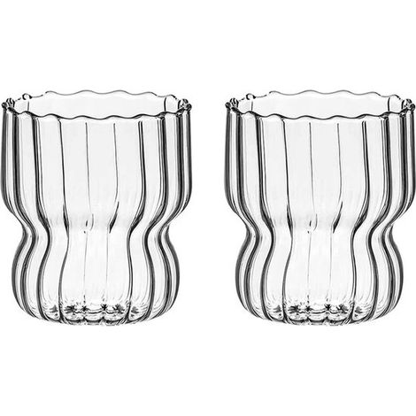 Lot de 2 verres de 30 cl à bord ondulé. Verres à boire originaux à bord ondulé. Verres rétro à bord ondulé. Verres rétro à bord ondulé, parfaits pour le café, les cocktails, les jus de fruits, l'eau, 