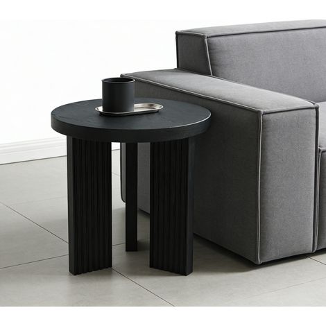 Table basse 1 chaises aspect bois plateau rond finition foncée structure robuste surface décorative table gigogne (1/2)