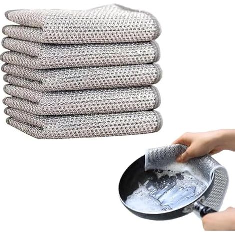 Lot de 5 torchons multi-usages non scratch, pour humide et sec, chiffons de nettoyage réutilisables, pour le dessus et la cuisine (1/4)