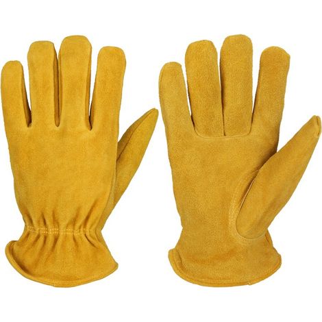 Sollbry 1 par de manoplas para horno con forro aislante, fáciles de limpiar, de piel de vacuno, amarillas, talla M (23,7 x 18,5 x 3 cm) (1/4)