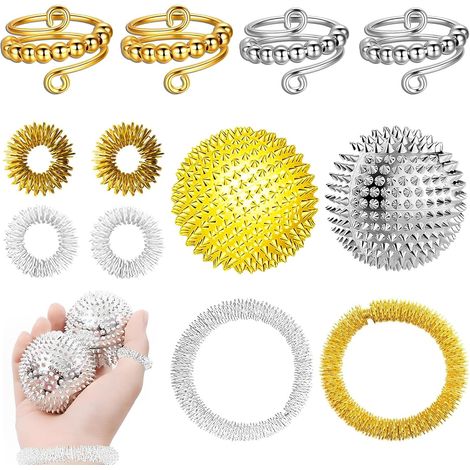 Igelball Akupressur Ring Akkupressurringe Skills Set Mit Igelball Metall Und Akupressur Armband, Akkupressurarmbänder Skills Box Für Stress Erwachsene (1/5)