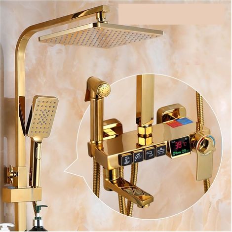 Ensemble de douche mitigeur thermostatique intelli Ensemble de douche en or salle de bain thermostatique système de douche numérique montage mural mélangeur chaud et froid robinet de bain intelligent (1/5)