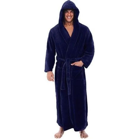 Peignoir Homme Hiver Longue Peluche Bleu Vêtement Maison Manteau Chaud XXL