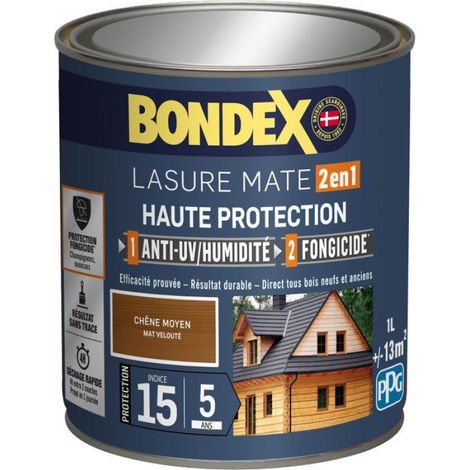 Lasure 2 en 1 - Protection Haute Durée 5 Ans - Finition Satin - Teinte Chêne Moyen - Pour Bois Neufs et Anciens (1/5)