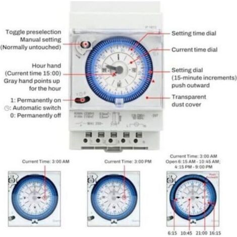 Horloge Mécanique - 16 A - 250 V - Minuterie 15 Minutes - Programmateur 24 Heures - Pour Piscine Chauffe-Eau Éclairage Extérieur - 1 Pièce (1/4)