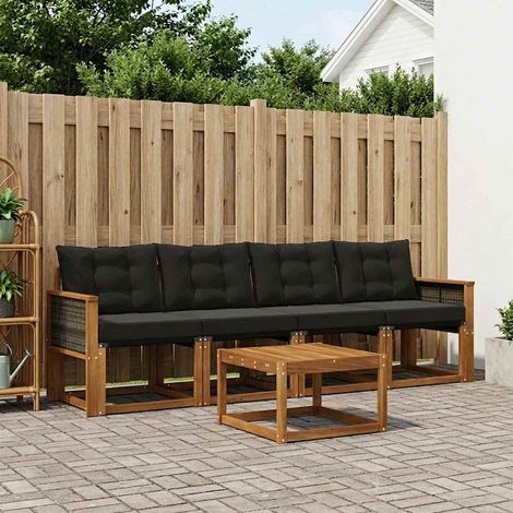vidaXL Outdoor-Sofagarnitur mit Kissen 5 pcs Natürlich und Schwarz (1/5)