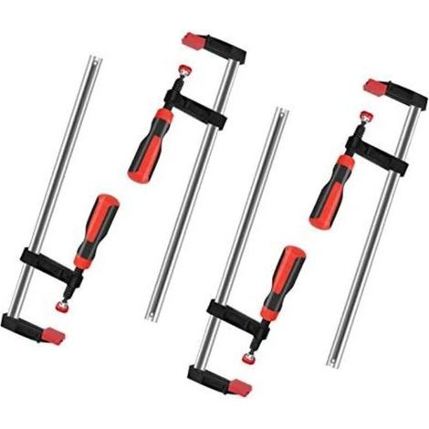 ALLIANDISLot de 4 Serre-joints en forme de F en fonte malléable LJeu de Serres-joint à une Main Métallique à Libération Rapide Pince-étau avec poignée pour Travail du bois, des Métaux et DIY 50 x 300