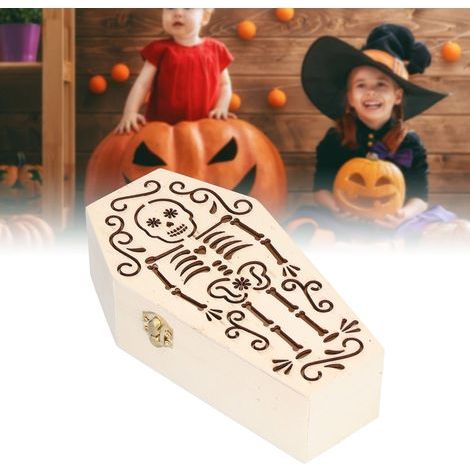2 Pièces Cercueil en Bois Brut pour Funérailles d'Animaux, Décoration Halloween Fête Squelette Crâne DIY (1/5)