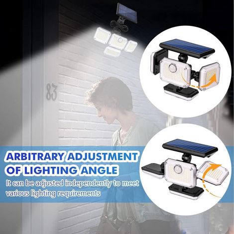 Solaire Lumiere Exterieur Applique Murale Luminaire LED 4 Têtes 333 LEDs Detecteur Mouvement Sécurité Projecteur Eclairage IP65 Etanche [Classe énergétique A+++] Sans Câble (1/4)