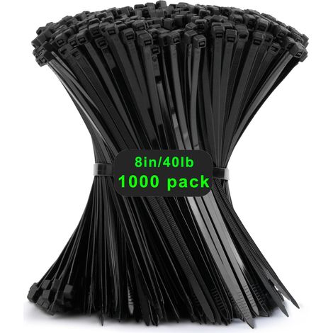 Lot de 1000 serre-câbles noirs,200 mmx3.6 mm,Multiusage,Résistant aux UV,Durable,Petit nylon,Fermeture éclair autobloquante,Avec 18 kg,Pour le jardinage, le bureau, l'atelier et l'extérieur (1/5)