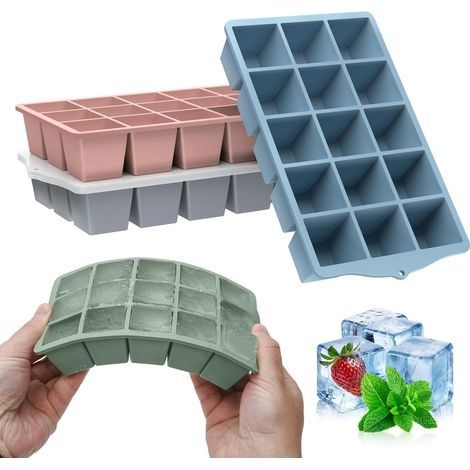 Bac a Glacon avec Couvercle, Glacons Moule en Silicone Sans BPA, Bac à Glaçons Empilable pour Cocktail Whiskey Bebe Puree (Quatre couleurs, 4 Pièces)