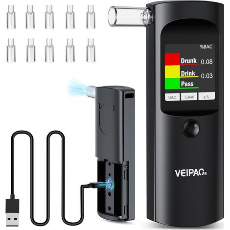 Ethylotest Electronique: Éthylomètre Portable avec 11 Embouts Buccaux - Test D'alcoolémie Numérique à Écran Haute Précision pour Usage Test Person Professionnel Domicile - Noir (1/5)