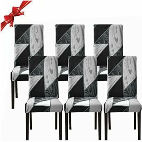 Set of 6 Stretch Chair Covers (Black Geometric Pattern, Set of 6), Universal and Washable Chair Covers, Easy Care Chair Covers for Hotel Dining Room Decor, r (1/5)