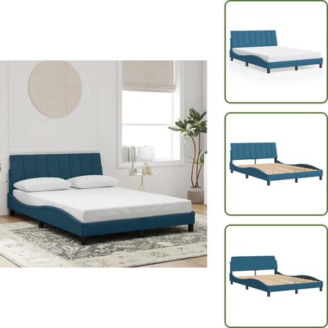 Bettgestell mit Kopfteil Blau 120x200 cm Samt - Samtsofa - Blau Sofa - Schlafzimmer Dekoration - Doppelbett - Boxspringbetten (1/5)
