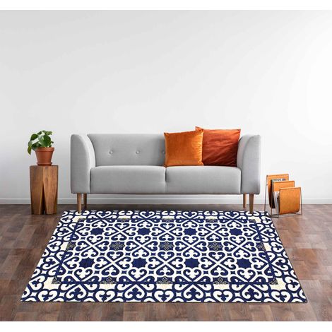 Tappeto Arredo Moderno Morbido in Ciniglia Ingresso Antiscivolo Prodotto Italiano Soggiorno Camera Salotto Disegni Piazzati Cotone Varie Misure Grande Arabic BluNotte - 115x175 cm