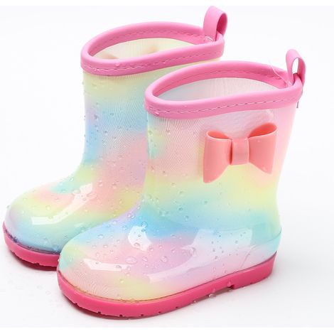 Paar universelle Kinder-Regenstiefel, geeignet für alle vier Jahreszeiten, mit Regenbogenschleife, rutschfest, wasserdicht und atmungsaktiv, rosa, 160 mm (Innenlänge 155 mm)