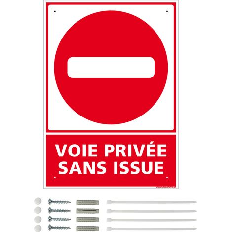 Panneau de signalisation prépercé PVC ou ALU rectangulaire + kit de fixation - Voie privée sans issue - PVC 1 mm - 150 x 210 mm