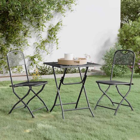 Ensemble repas de jardin pliable 3 pièces en métal déployé anthracite, table et 2 chaises - PANGIVO (1/5)