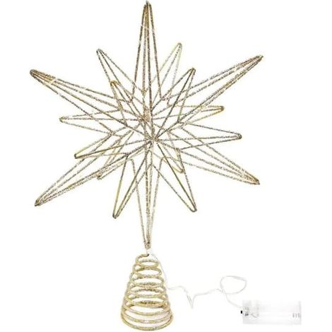 Décoration lumineuse LED scintillante de 32 cm pour sapin de Noël, étoile lumineuse pour sapin, accessoires de fête (FMY) Or (1/5)