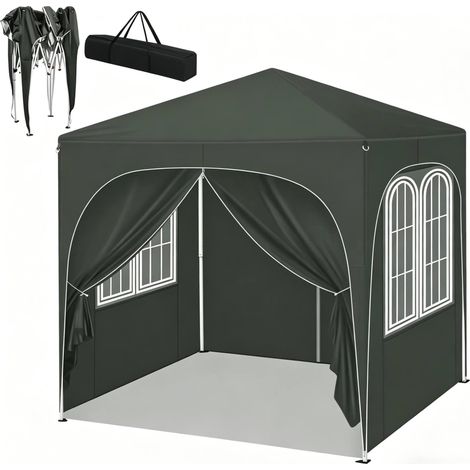 Pavillon de jardin pliable 2x2 m avec toit anti-UV et structure métallique grise (1/5)